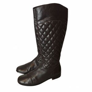 Vince Camuto Womens Leather Boots‎ Sz US 8B/EU 38 Knee High Brown Quilted Zipper